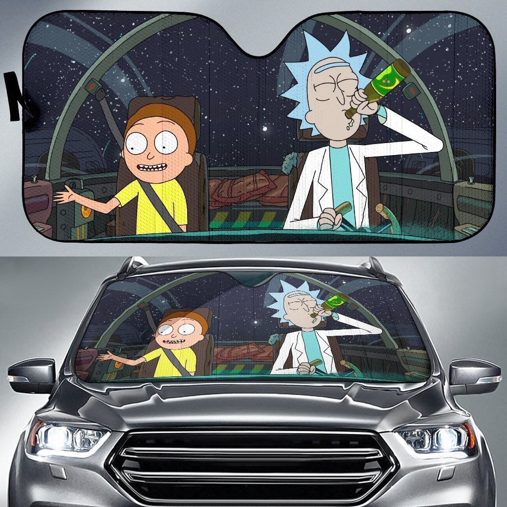 Rick And Morty Windshield Sun Shade Rick And Morty In Spaceship Car Sun Shade