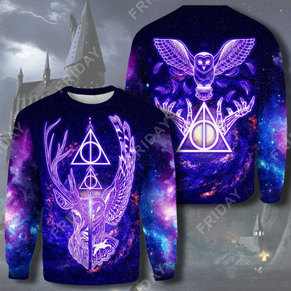 Unifinz HP T-shirt Deathly Hallows Deer And Owl Galaxy T-shirt Awesome High Quality HP Hoodie Sweater Tank 2024