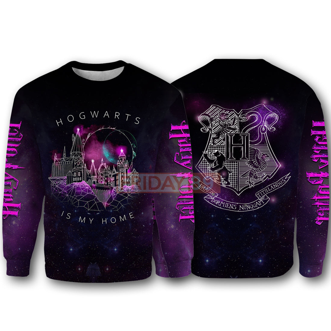 Unifinz HP T-shirt Hogwarts Is My Home Geometric  Black Purpl T-shirt Hogwarts Tee Awesome High Quality HP Hoodie Sweater Tank 2025