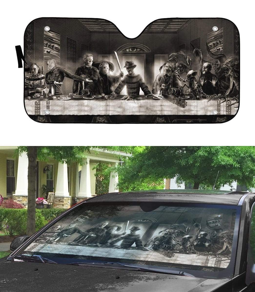 Horror Car Sun Shade The Last Supper Serial Killers Black White Auto Sun Shade