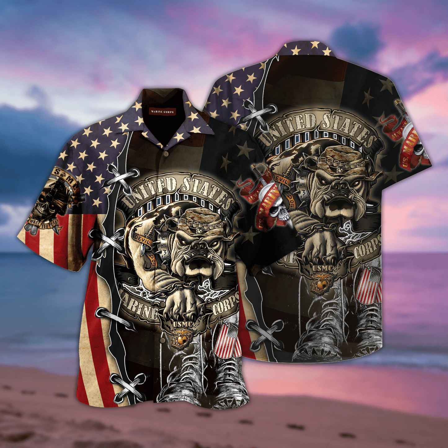 Unifinz Veteran Hawaii Shirt Military Shirt Proud United States Marine Corps Bull Dog Hawaiian Shirt Veteran Aloha Shirts 2024