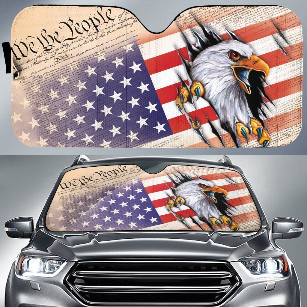 Veteran Car Sun Shade USA Eagle Flag We The People Auto Sun Shade