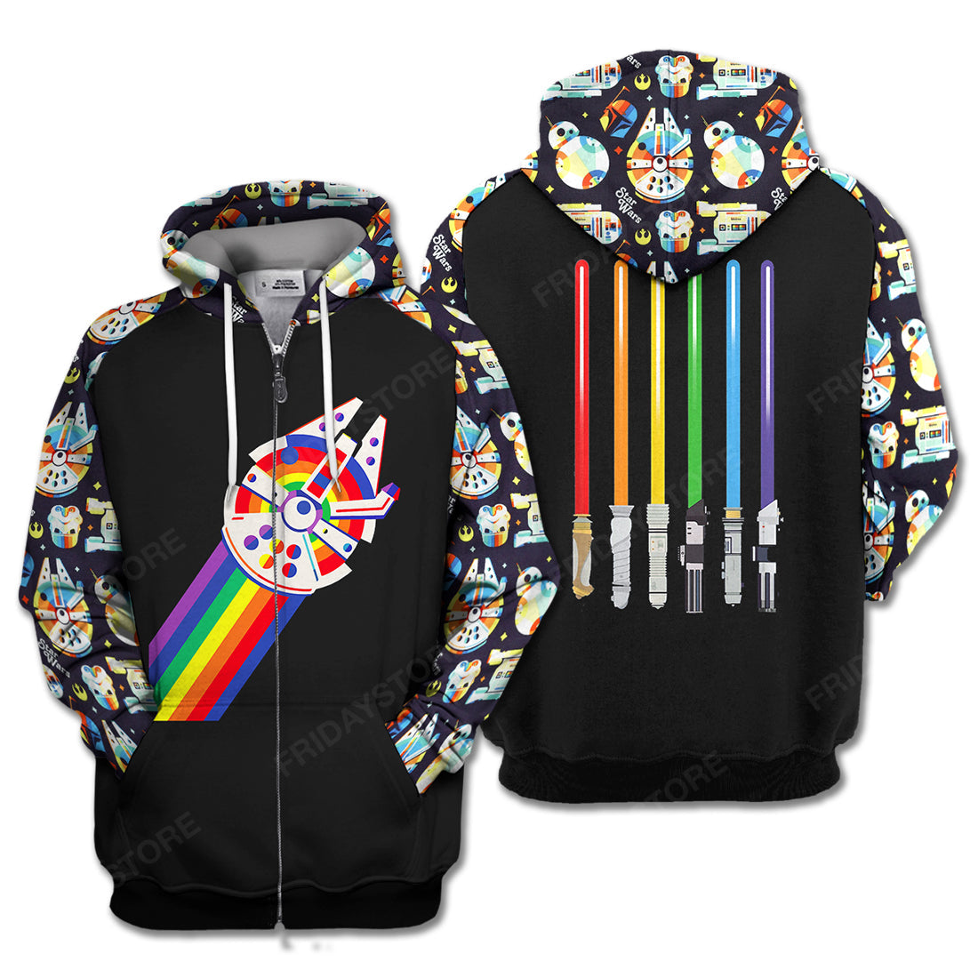 Unifinz LGBT Star Wars T-shirt LGBT Rainbow Color Star Wars Millennium Falcon Light Swords T-shirt LGBT Hoodie 2022