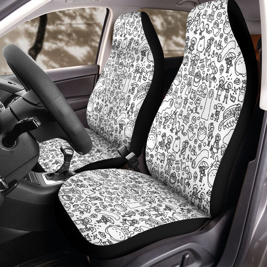 SGhibli Car Seat Covers Drawing Ghibli Characters Pattern Seat Covers White