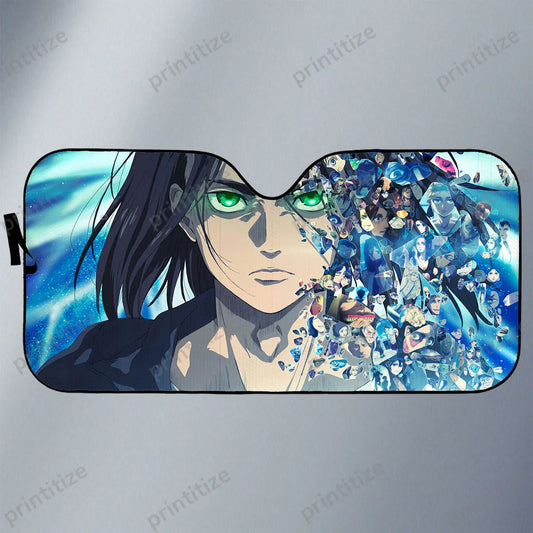 Attack On Titan Car Sun Shade Eren Yeager Shattered Graphic Winshield Sun Shade Blue