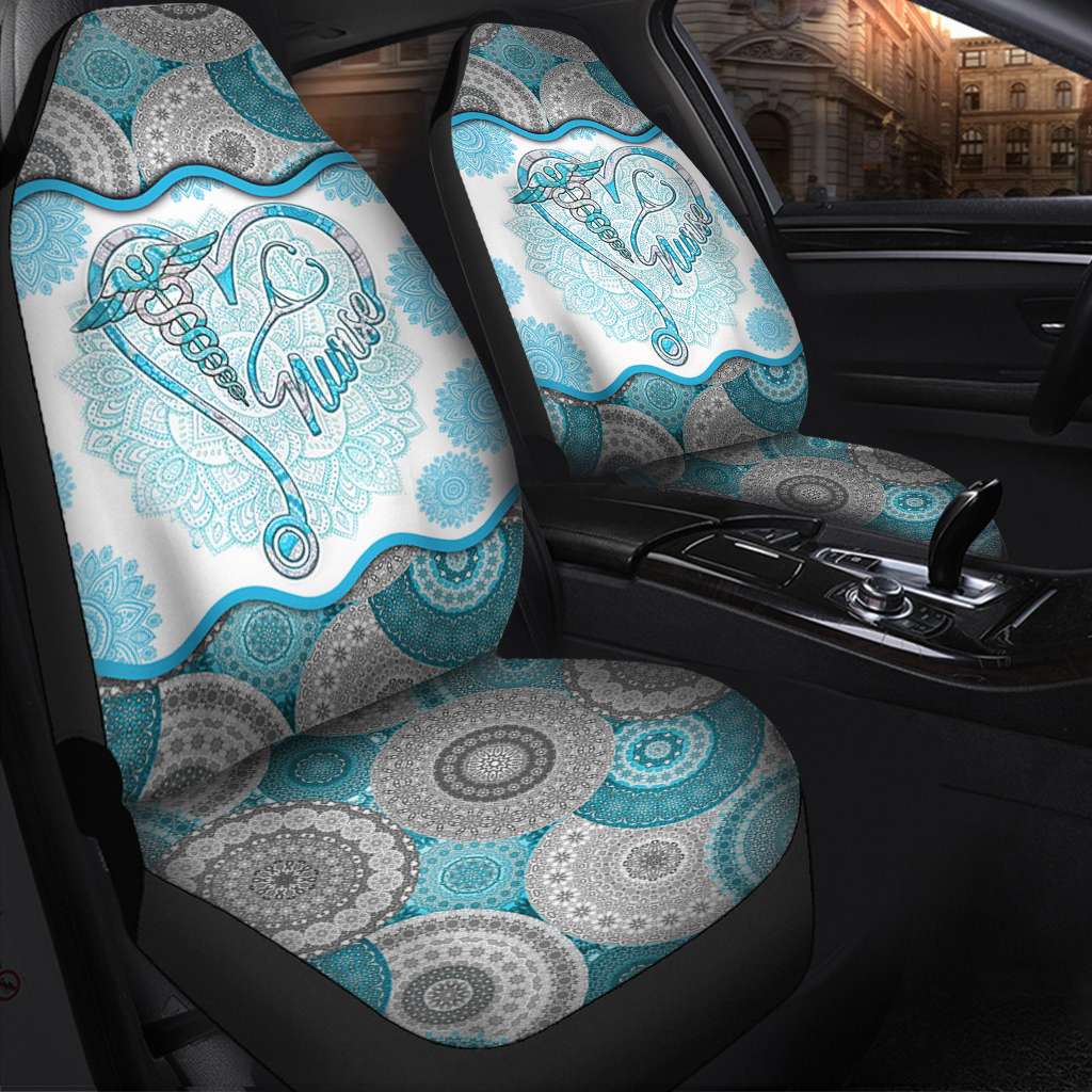 Nurse Car Seat Covers Nurse The Caduceus Symbol Mandala Pattern Seat Covers Blue