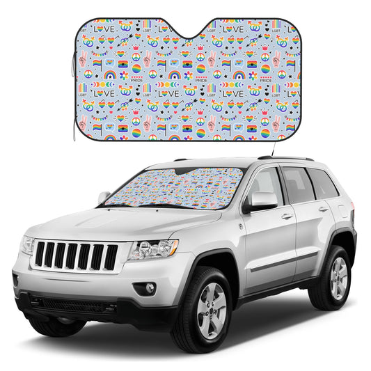 LGBT Car Sun Shade Rainbow LGBT Pride Doodle Sticker Pattern Winshield Sun Shade Blue