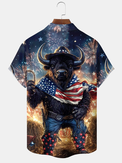 Alohadaddy Holiday American Flag Bison Independence Day Fireworks Shirt