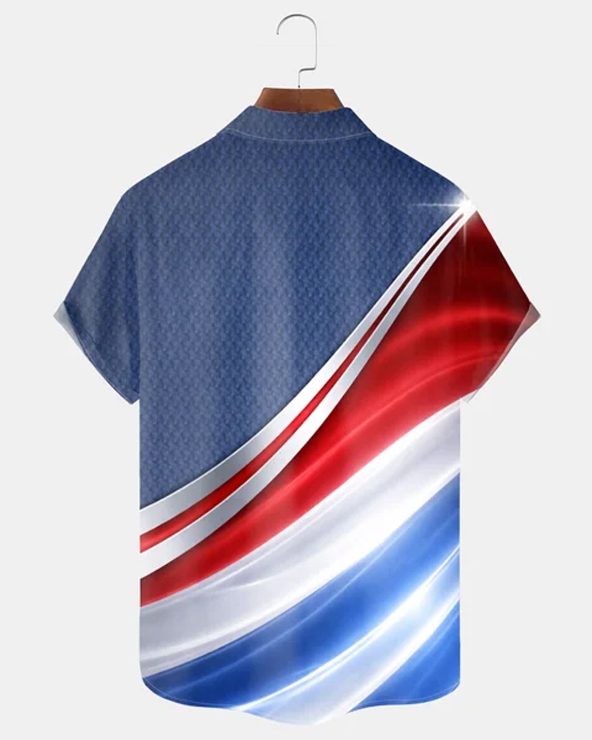Alohadaddy® Men's Holiday Patriotic Torn American Flag Dynamic Streamline Retro Print Button Down Short-Sleeve Big & Tall