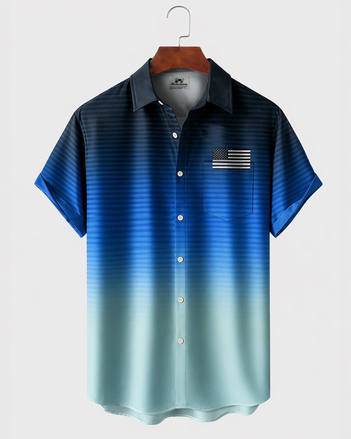 Alohadaddy® Men's Independence Day American Flag Gradient Striped Short-Sleeve Shirt