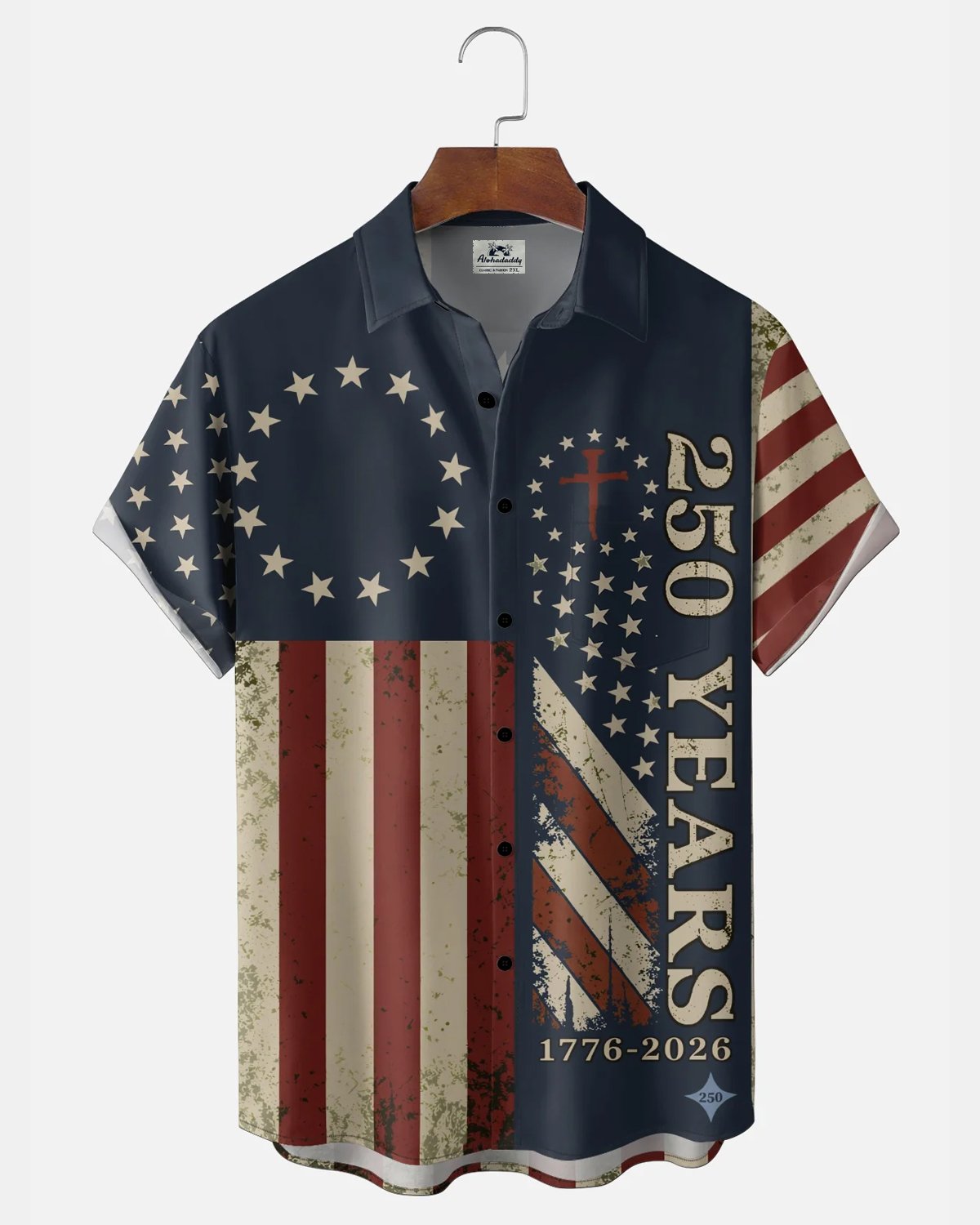 Alohadaddy® U.S. Flag 250th Independence Day Vintage Print Short-Sleeve Shirt