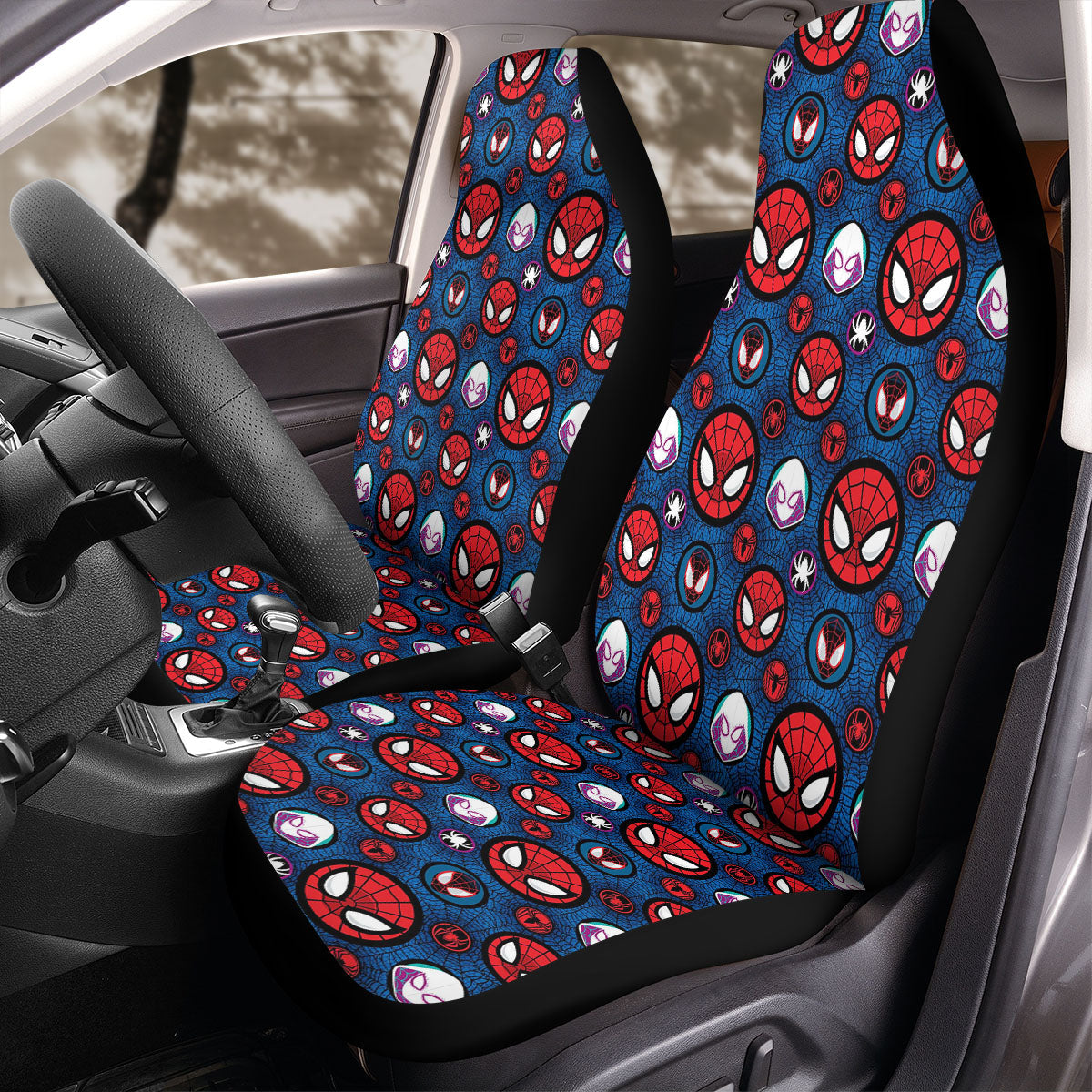 Spiderman Car Seat Covers MV All Spierman Mask Symbols Pattern Seat Covers Blue Red