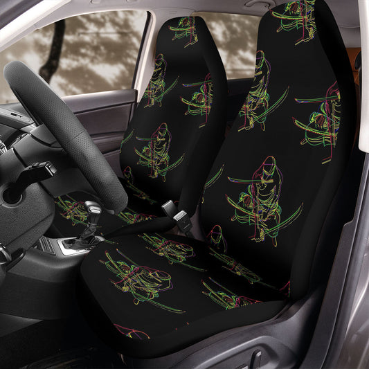 One Piece Car Seat Covers Roronoa Zoro Neon Light Pattern Seat Covers Black