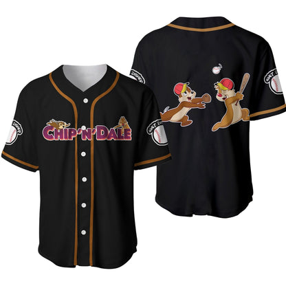 Disney Jersey Walt Disney Chip N Dale Playing Sport Together Graphic Black Jersey Shirt Disney Baseball Jersey Chip N Dale Baseball Jersey