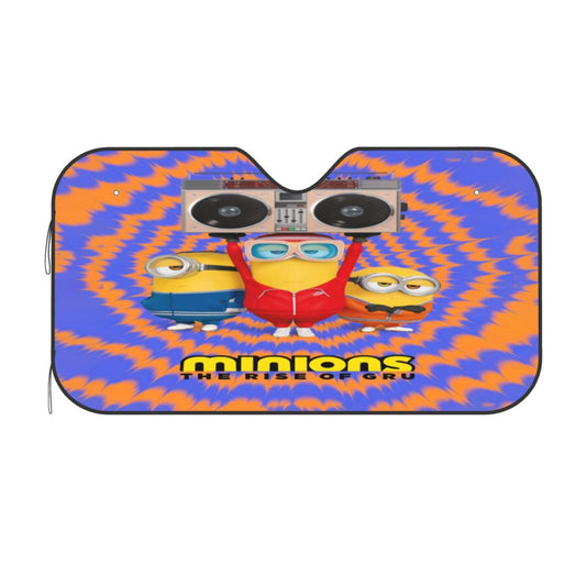 Minions Car Sun Shade Minions Radio Graphic Tie Dye Style Winshield Sun Shade Orange Blue