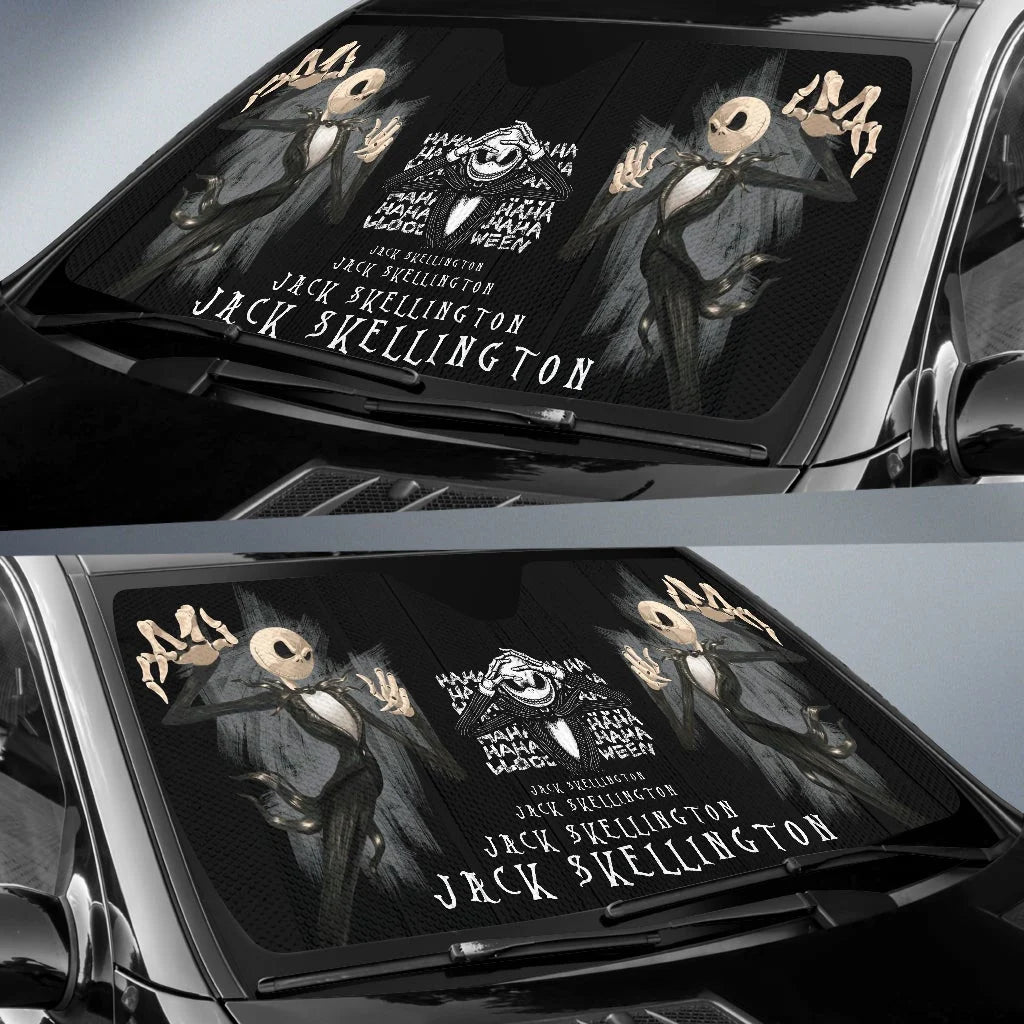 TNBC Car Sun Shade Evil Jack Skellington Laughing Haha Winshield Sun Shade Black