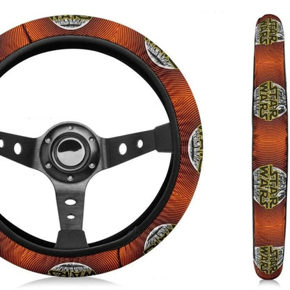 SW Steering Wheel Cover SW Logo Death Star Spiral Pattern Driving Wheel Cover Orange