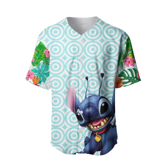 Stitch Baseball Jersey Tropical Flower Stitch Jersey Shirt Blue Unisex Adult New Release