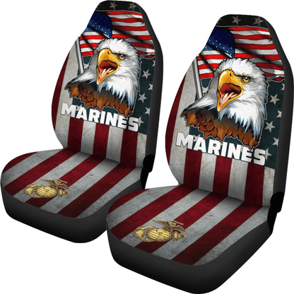 Veteran Car Seat Covers American Flag And Eagle Marines Symbol Seat Covers Red Blue