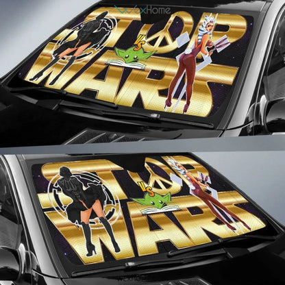 SW Car Sun Shade SW Darth Vader Vs Ahsoka Tona Winshield Sun Shade Black Yellow