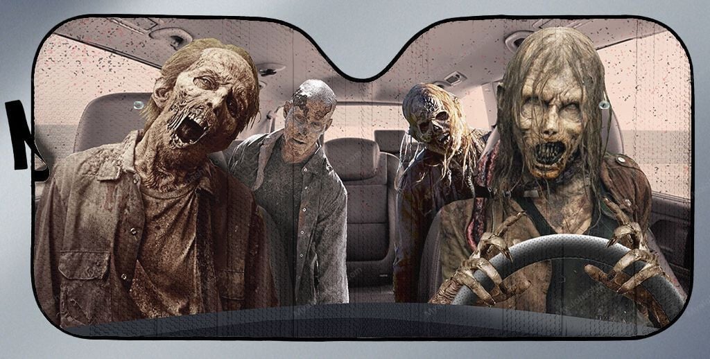 Zombie Car Sun Shade Scary Zombies In Car Winshield Sun Shade Gray