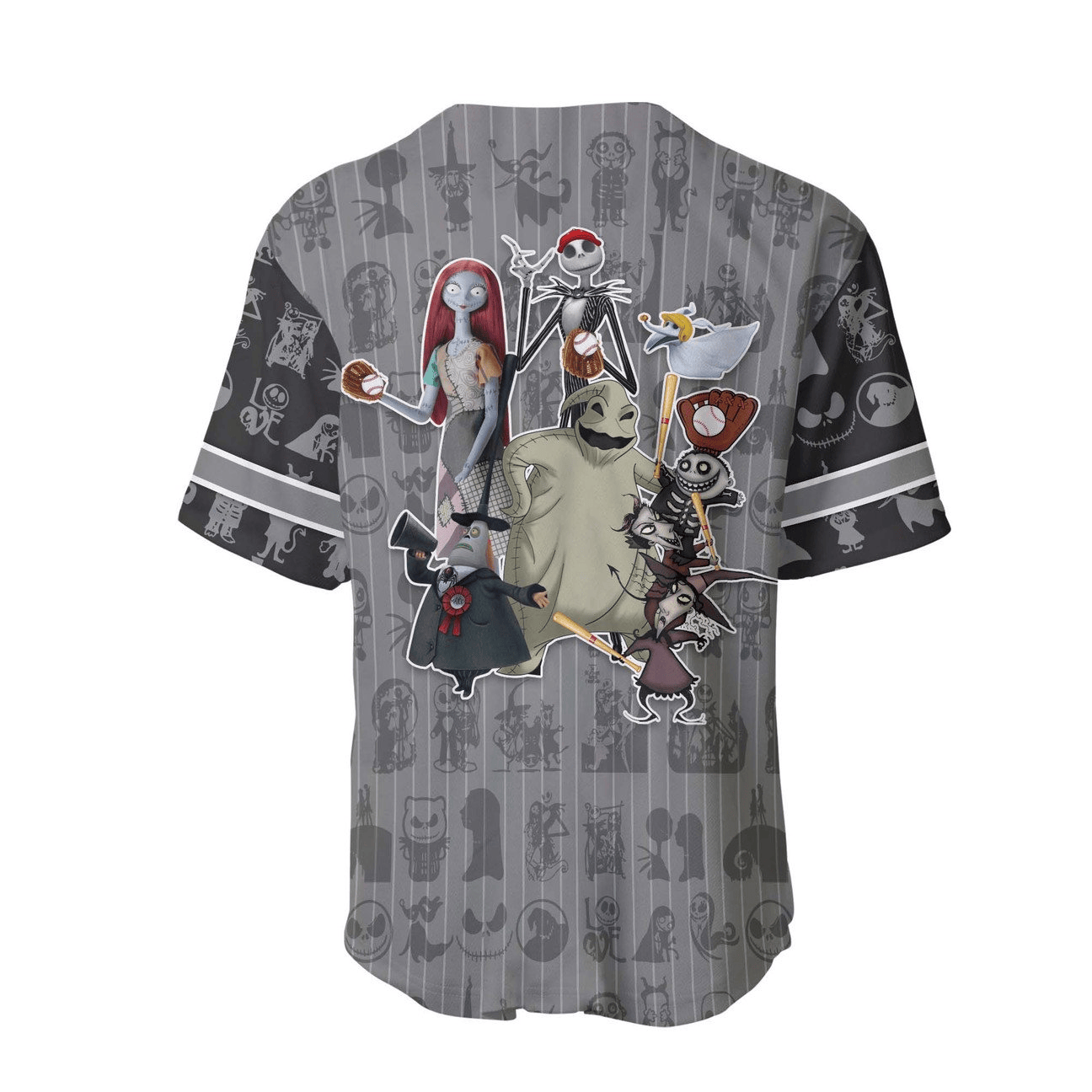 TNBC Baseball Jersey Nightmares Characters Pattern Jersey Shirt Black Gray Unisex Adult