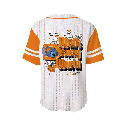 Stitch Baseball Jersey Halloween Walt Disney World Stitch Jersey Shirt White Orange Unisex Adult New Release