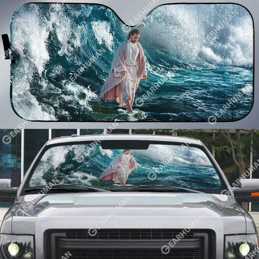 Jesus Car Sun Shade Jesus Walks On Water Winshield Sun Shade Blue