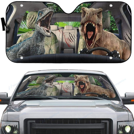 Dinosaur Car Sun Shade Dinosaurs Roar In The Car Winshield Sun Shade Brown Blue