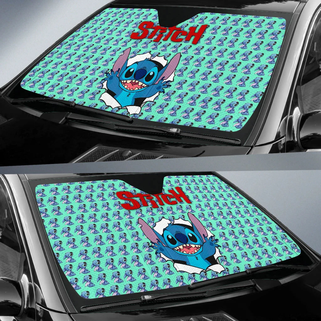 Stitch Car Sun Shade Stitch Tearing The Wall Winshield Sun Shade Blue Green