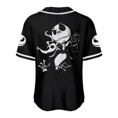 TNBC Jersey Jack Skellington And Zero Graphic Black White Jersey Shirt TNBC Baseball Jersey