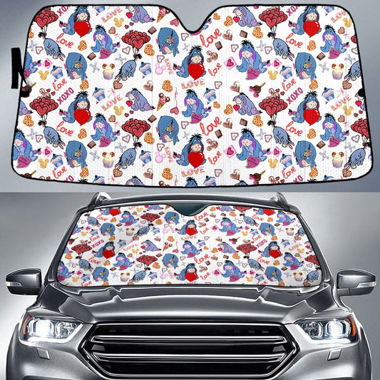 WTP Car Sun Shade Eeyore Love Valentine Pattern Winshield Sun Shade Blue Red