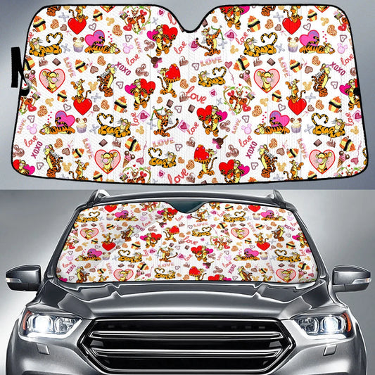 WTP Car Sun Shade Tigger Love Valentine Pattern Winshield Sun Shade Orange Pink