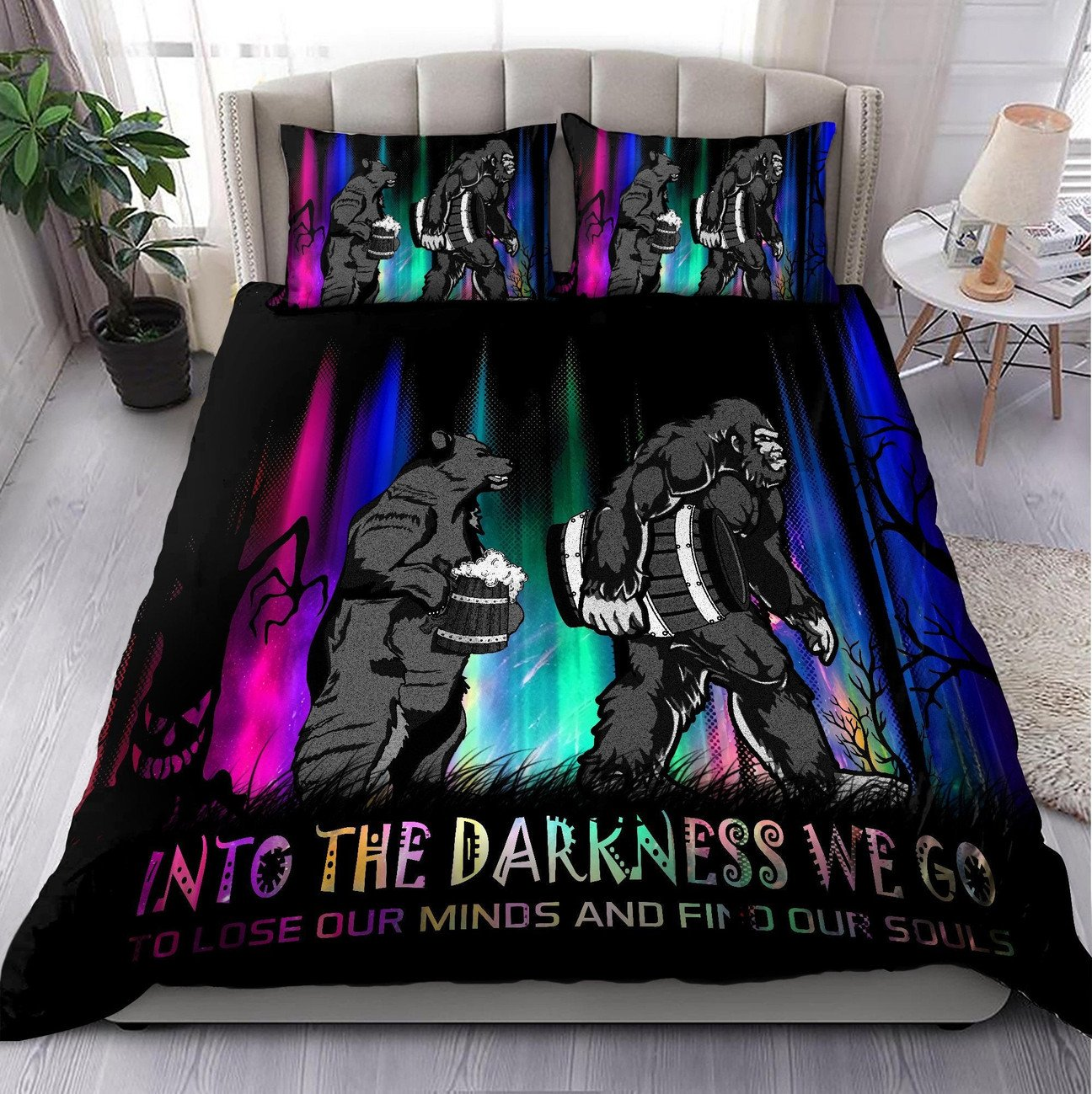 Bigfoot Bedding Set Into The Darkness We Go Bigfoot Duvet Covers Black Unique Gift