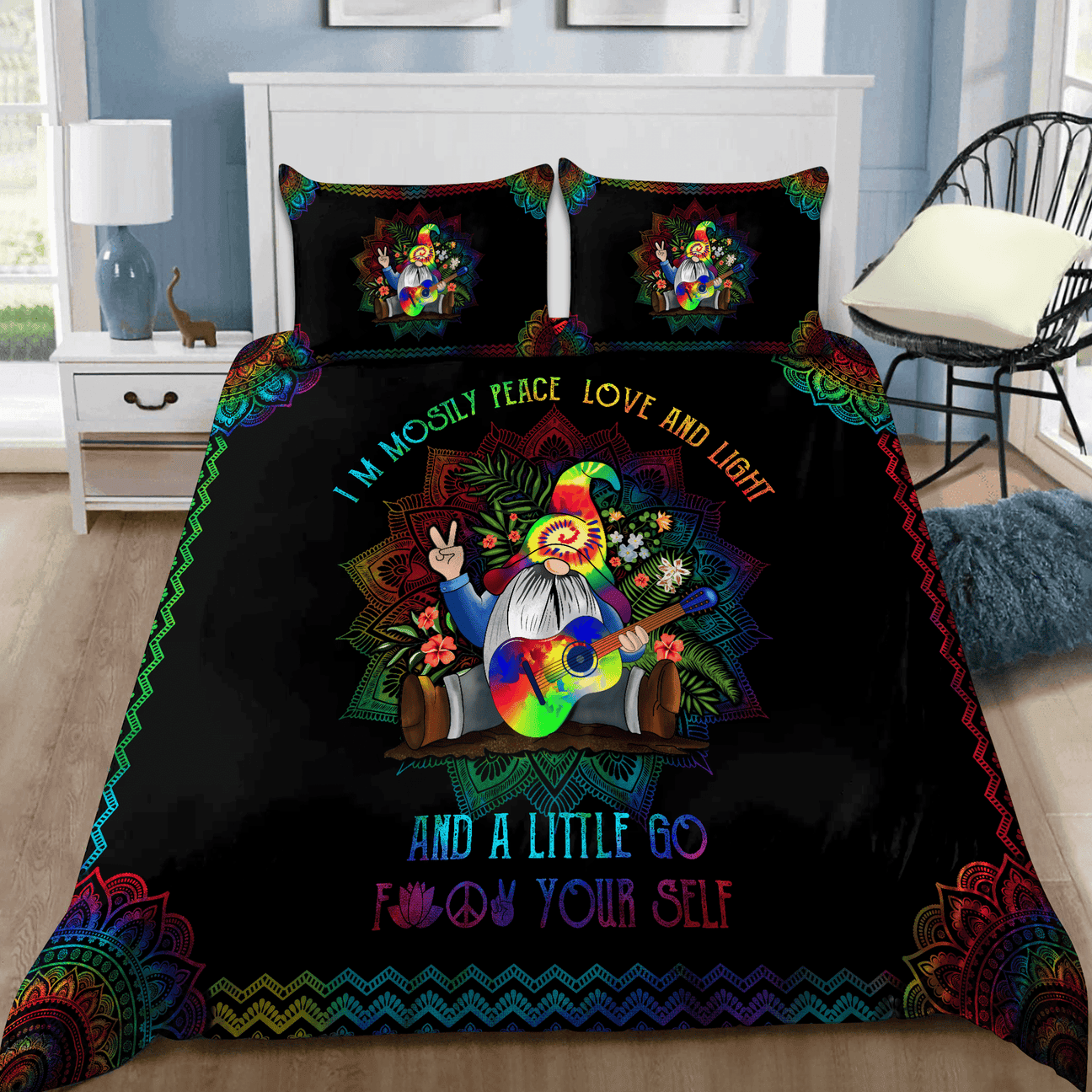 Hippie Bedding Set A Little Go Fck Yourself Duvet Covers Black Unique Gift