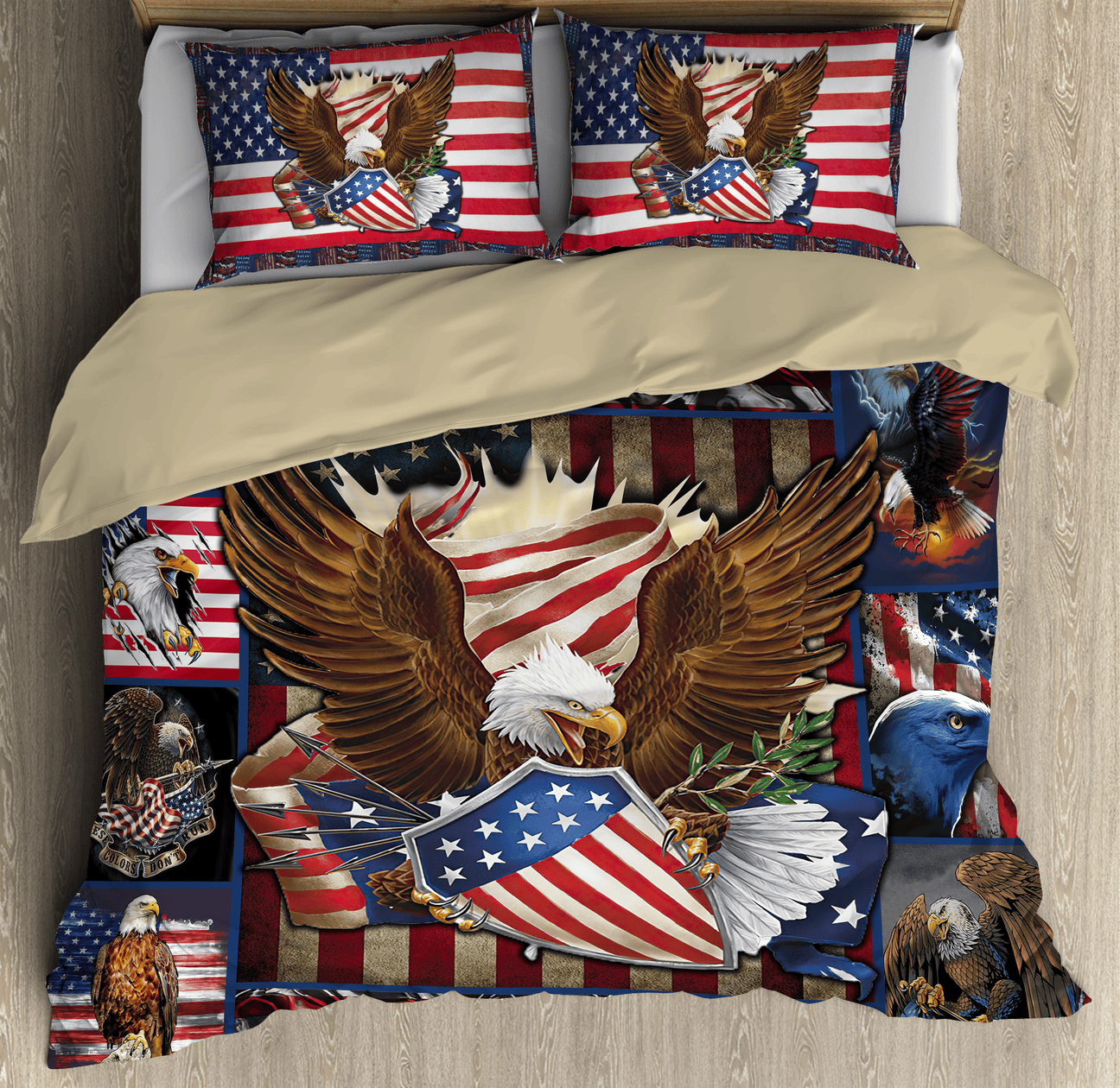 4th of July Bedding Set American Flag And Eagle Pattern Duvet Covers Blue Red Unique Gift