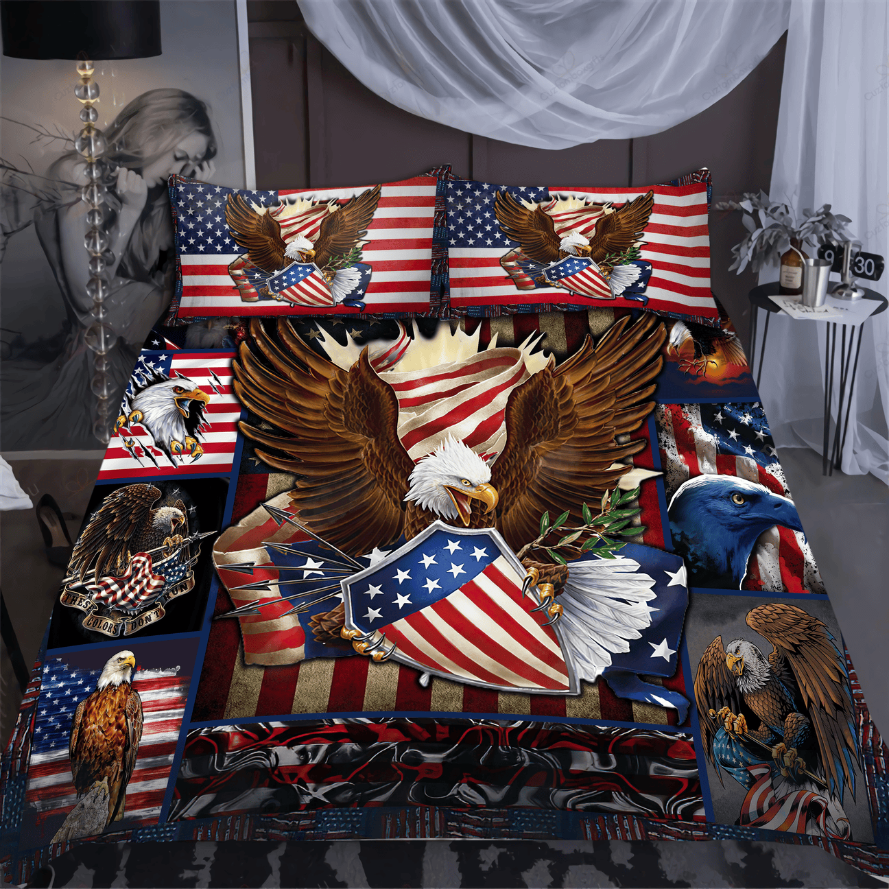 4th of July Bedding Set American Flag And Eagle Pattern Duvet Covers Blue Red Unique Gift