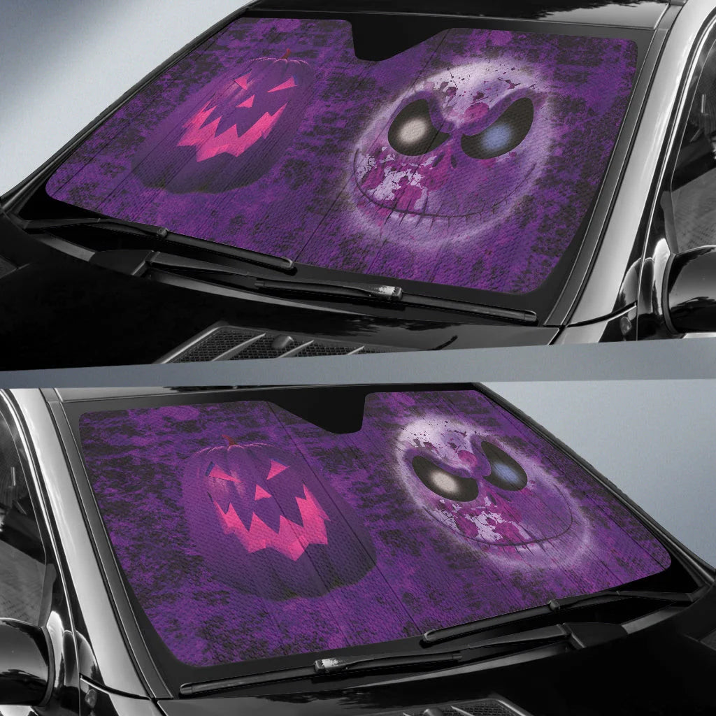 TNBC Car Sun Shade Jack Skellington And Pumpskin Face Winshield Sun Shade Purple