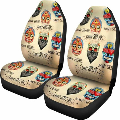 Skull Car Seat Covers No Hear No See No Speak Seat Covers Colorful