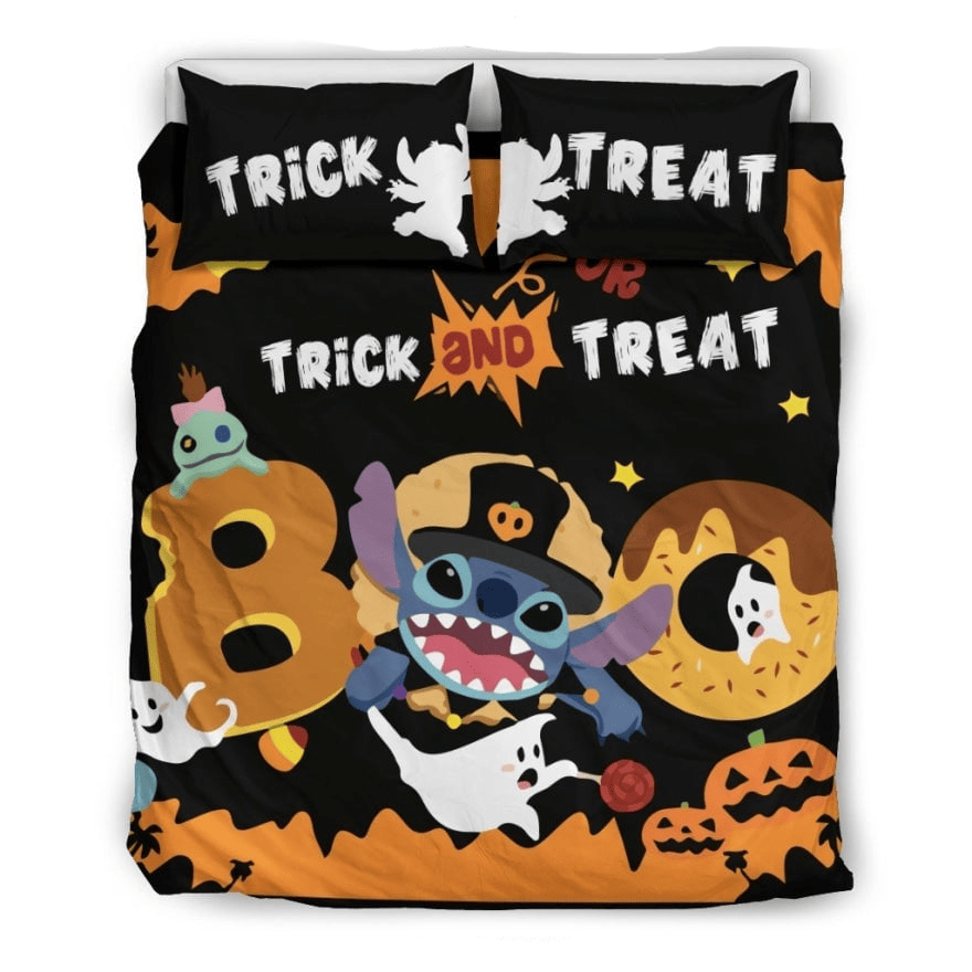 Stitch Bedding Set DN Stitch Trick And Treat Halloween Duvet Covers Black Orange Unique Gift