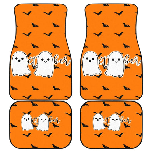 Halloween Car Mats Couple Ghost October Tiny Bat Patterns Car Floor Mats Orange