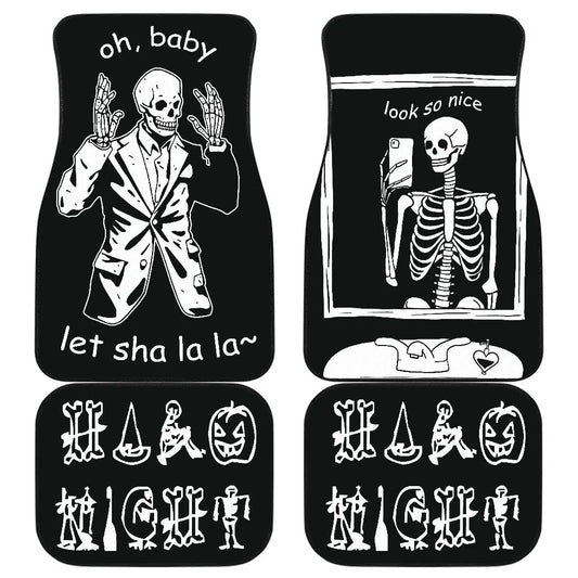 Halloween Car Mats Halo Night Skeleton Suit Mirror Selfie Car Floor Mats Brown White