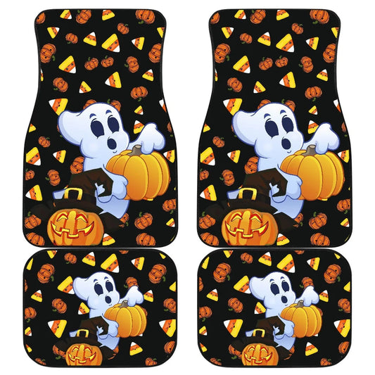 Halloween Car Mats Fat Cartoon Ghost Halloween Symbols Patterns Car Floor Mats Black Orange