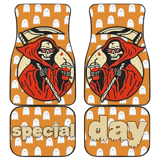 Halloween Car Mats Special Day Death Reaper Ghost Patterns Car Floor Mats Orange