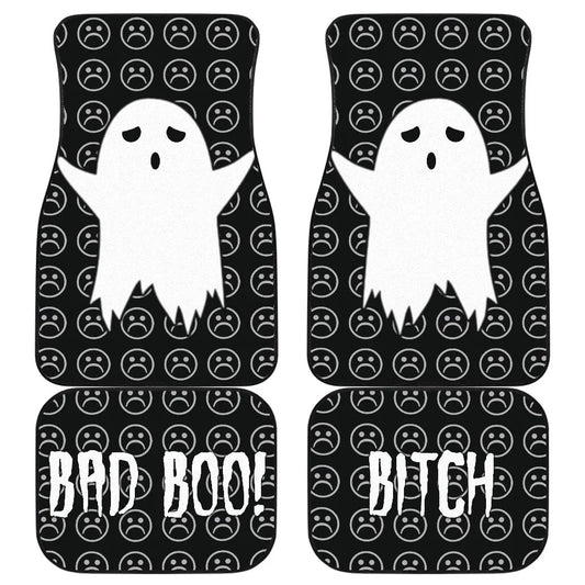 Halloween Car Mats Bad Boo Sad Emotions Patterns Car Floor Mats Black White