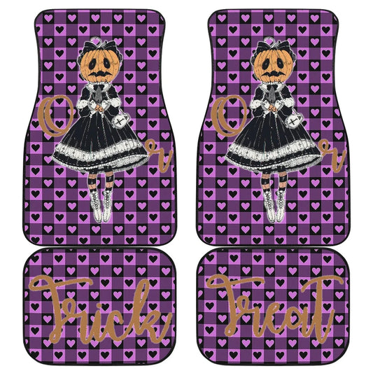 Halloween Car Mats Trick Or Treat Maid Girl With Pumpkin Head Car Floor Mats Purple Black