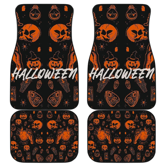 Halloween Car Mats Halloween Classic Symbol Items Pattern Car Floor Mats Black Orange