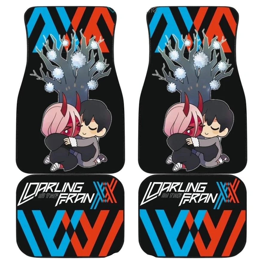 Darling In The Franxx Car Mats Cute Devil Chibi Zero Two Hug Hiro Car Floor Mats Colorful