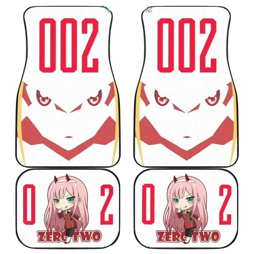 Darling In The Franxx Car Mats Strelitzia Face And Chibi Zero Two Car Floor Mats White Red