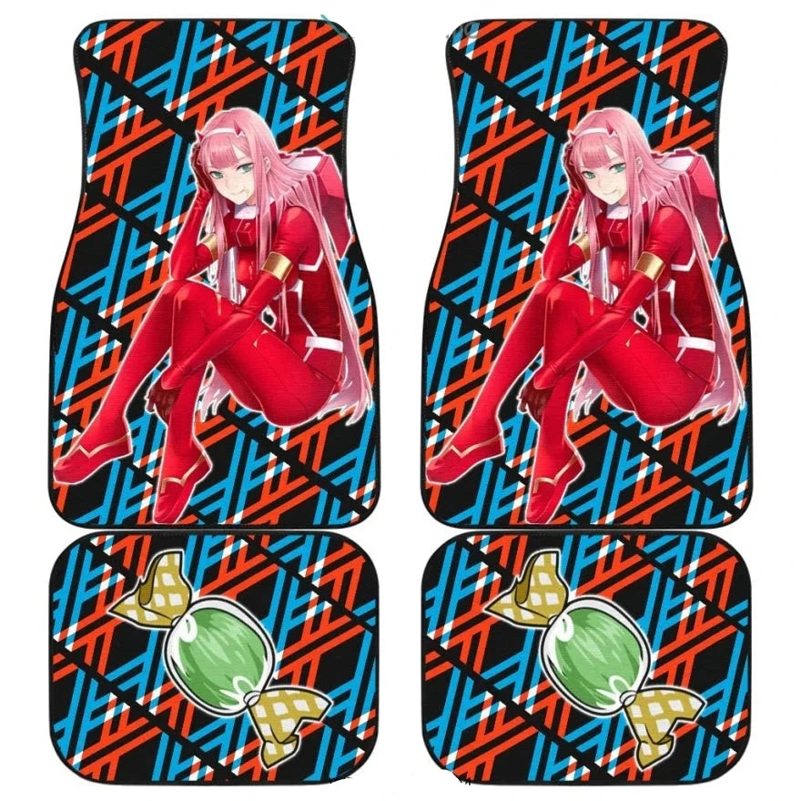 Darling In The Franxx Car Mats Zero Two Red Suit Candy Pattern Car Floor Mats Colorful